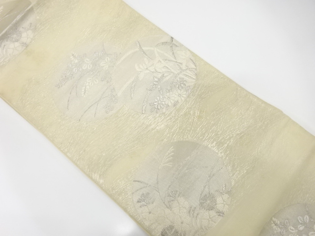 JAPANESE KIMONO / ANTIQUE FUKURO OBI FOR SUMMER / SILK / WOVEN FLOWER